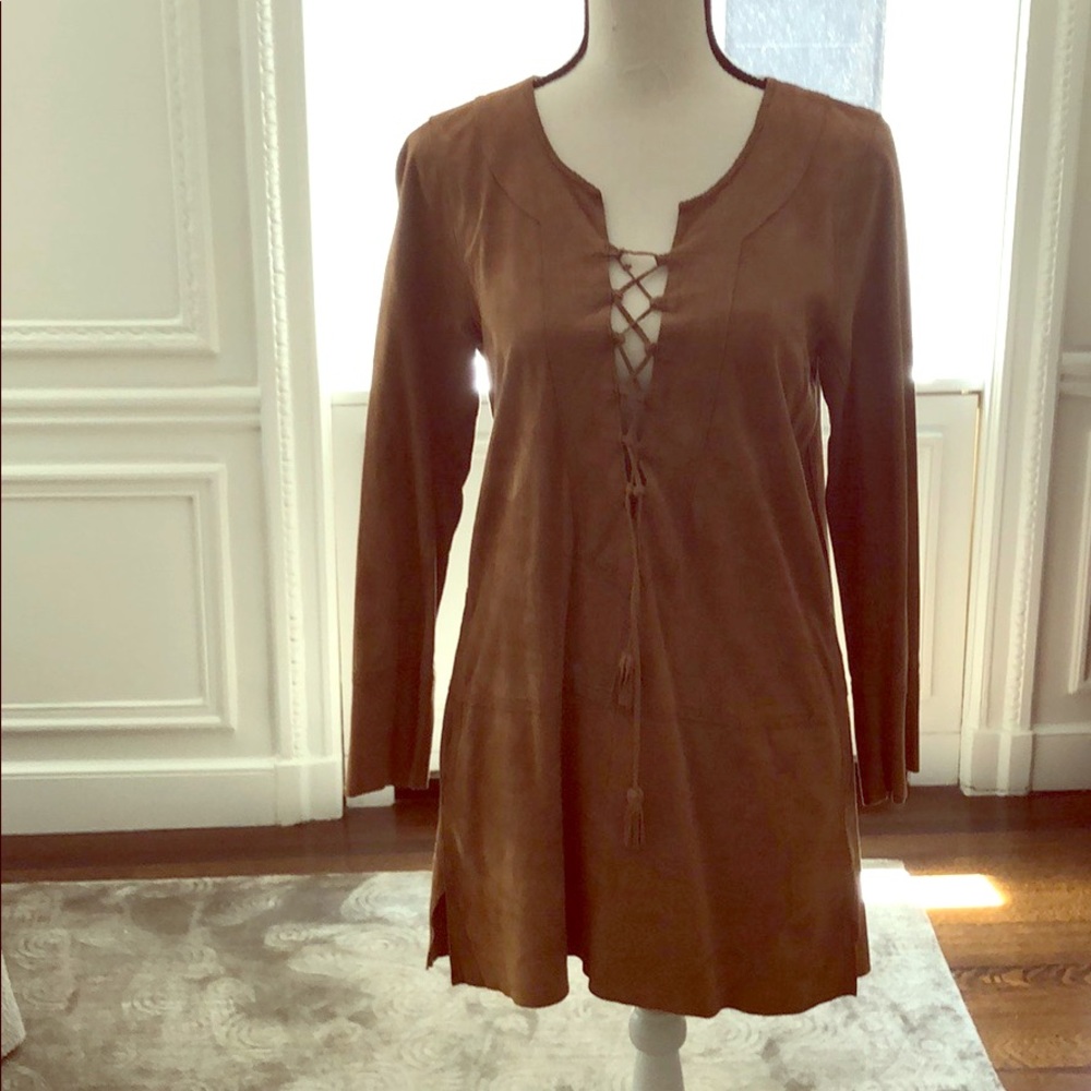 CALYPSO soft SUEDE deep plunge criss cross top